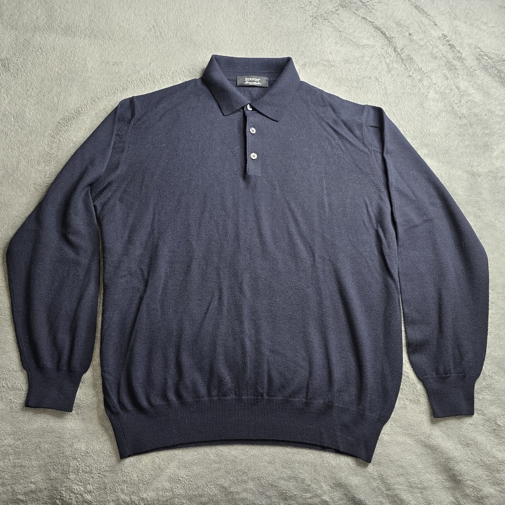 Bernini Extra Fine Merino Wool Mens XL Long Sleeve Navy Made In Italy
